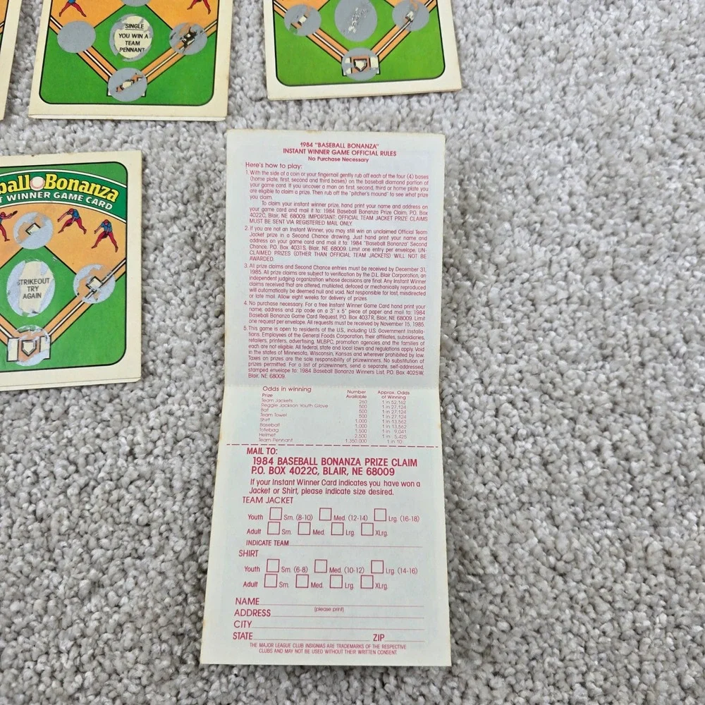 Post Cereal 1984 Baseball‎ Bonanza Game Stickers Lot of 7 Vintage